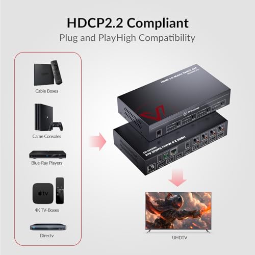 v AV Access AV Access HDMI Matrix Splitter Switch 4x4 4K@60Hz 4:4:4 HDR Dobly Vision, Audio Extraction SPDIF 5.1CH, Downscaler, Web UI Control, Power-Off Memory, HDMI 2.0 HDCP2.2 IR Remote API RS232 - Image 4