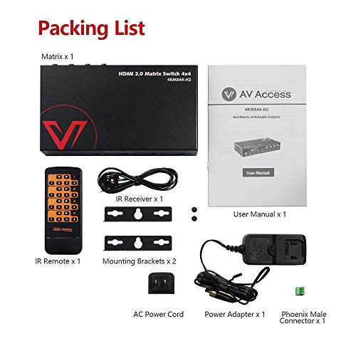 v AV Access AV Access HDMI Matrix Splitter Switch 4x4 4K@60Hz 4:4:4 HDR Dobly Vision, Audio Extraction SPDIF 5.1CH, Downscaler, Web UI Control, Power-Off Memory, HDMI 2.0 HDCP2.2 IR Remote API RS232 - Image 5
