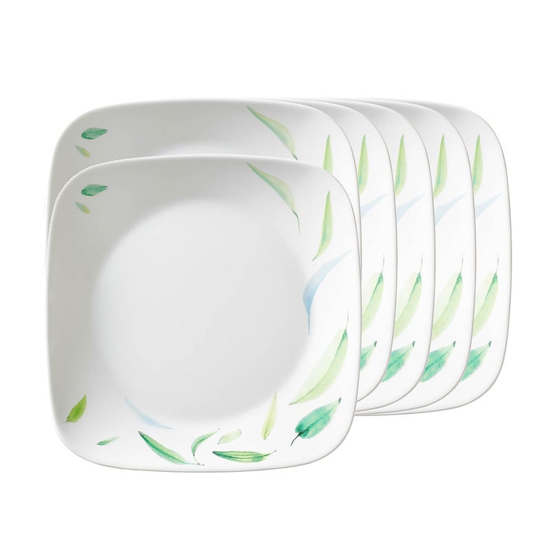 SKOODLE Corelle Asia Square Round Collection Dancing Leaves 22.9 cm Square Round Medium Plate Pack of 6 - Image 1
