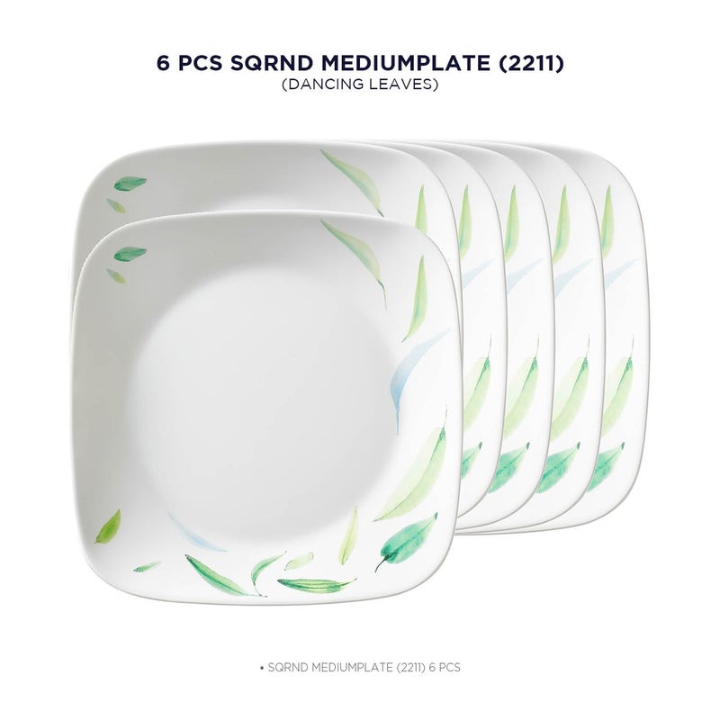 SKOODLE Corelle Asia Square Round Collection Dancing Leaves 22.9 cm Square Round Medium Plate Pack of 6 - Image 3