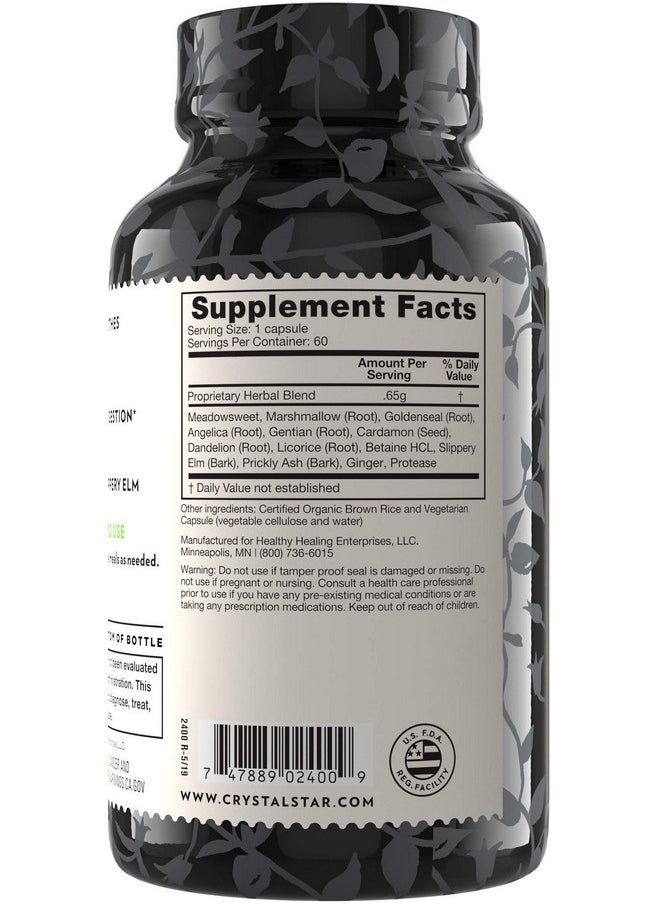 Crystal Star Gi Support Supplement (60 Capsules) Herbal Gut Health Supplement That Soothes Occasional Heartburn And Supports Acid Reflux Ginger Slippery Elm Bark & Betaine Hcl Nongmo  - Image 4
