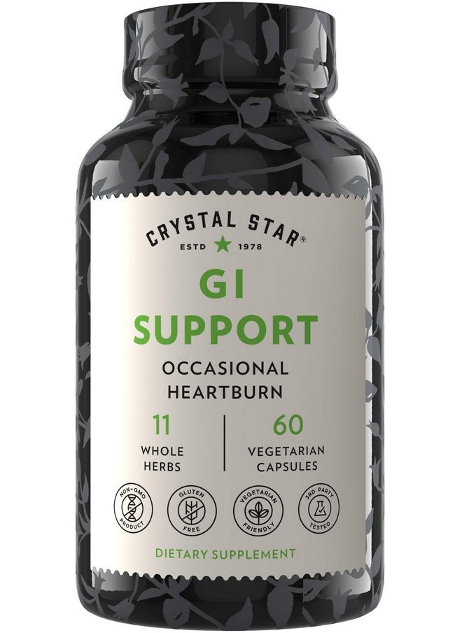 Crystal Star Gi Support Supplement (60 Capsules) Herbal Gut Health Supplement That Soothes Occasional Heartburn And Supports Acid Reflux Ginger Slippery Elm Bark & Betaine Hcl Nongmo  - Image 2