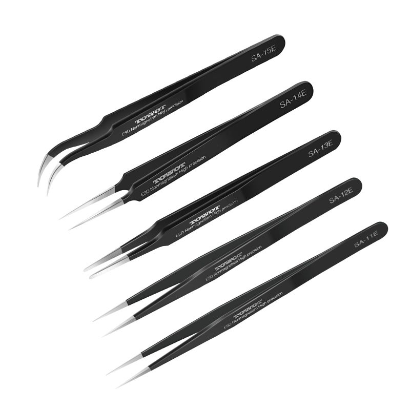 TOWOT 5 PCS Precision Tweezers Set Premium Antistatic Stainless Steel for Craft Electronics Soldering Jewelry Making and Experimental Work Industrial Tweezers - Image 2