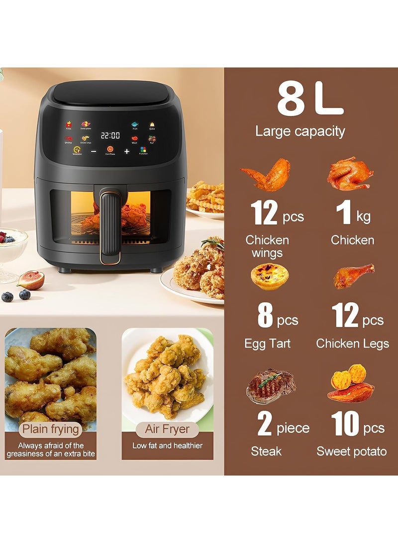 سيلفر كريست مقلاة هوائية متعددة الوظائف بسعة 8 لتر وسعة كبيرة 2400 واط - نافذة زجاجية شفافة ولوحة تحكم رقمية تعمل باللمس - 8 قوائم مختلفة مع إمكانية تعديل درجة الحرارة في وعاء فوري  - Image 3