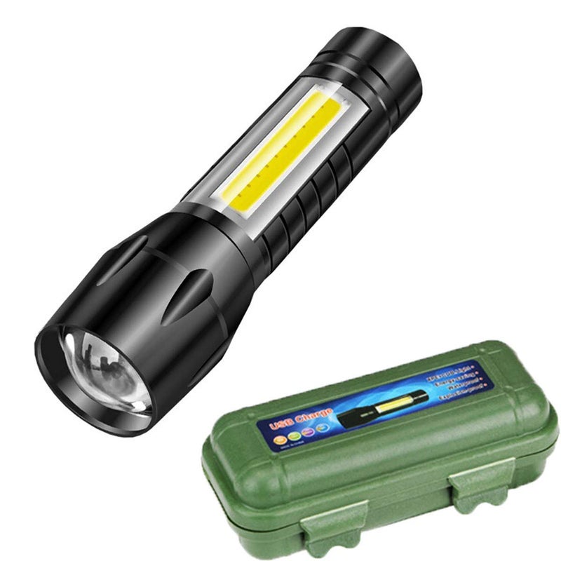 NEURONMART Metal LED Torch Flashlight with Side Light Rechargeable Emergency Light - Image 1