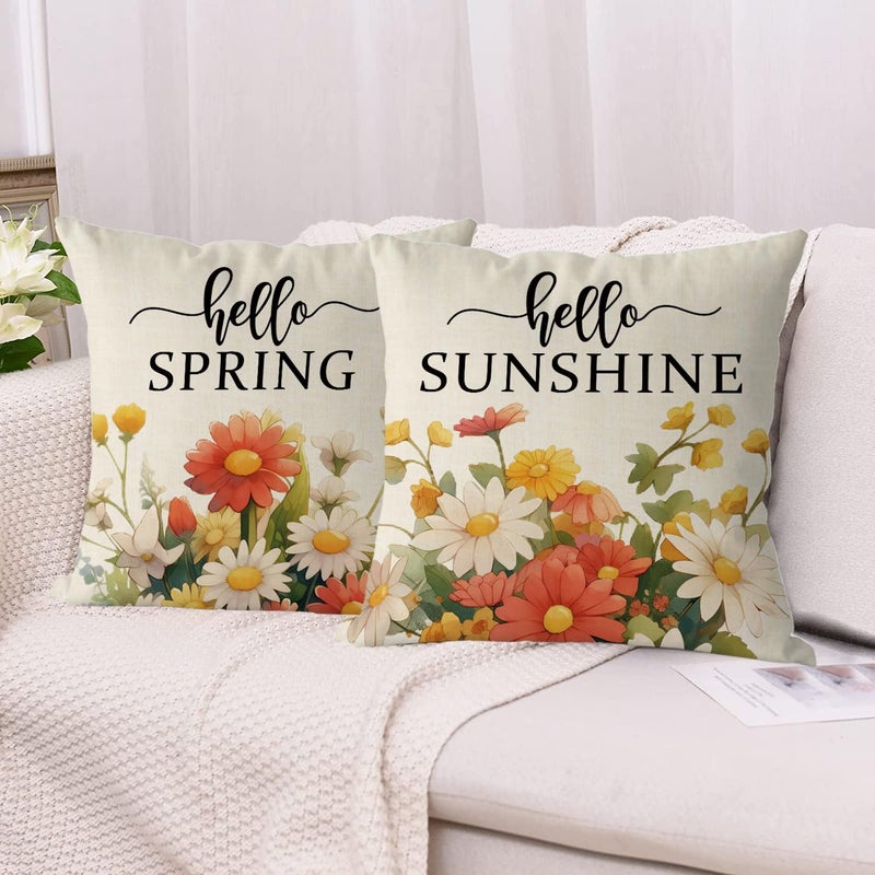 GAGEC Spring Pillow Covers 18x18 Inch Set of 4 Cardinal Floral Throw Pillowcase Hello Sunshine Home Sofa Bedroom Living Room Holiday Cushion Case Farmhouse Decorations - Image 3