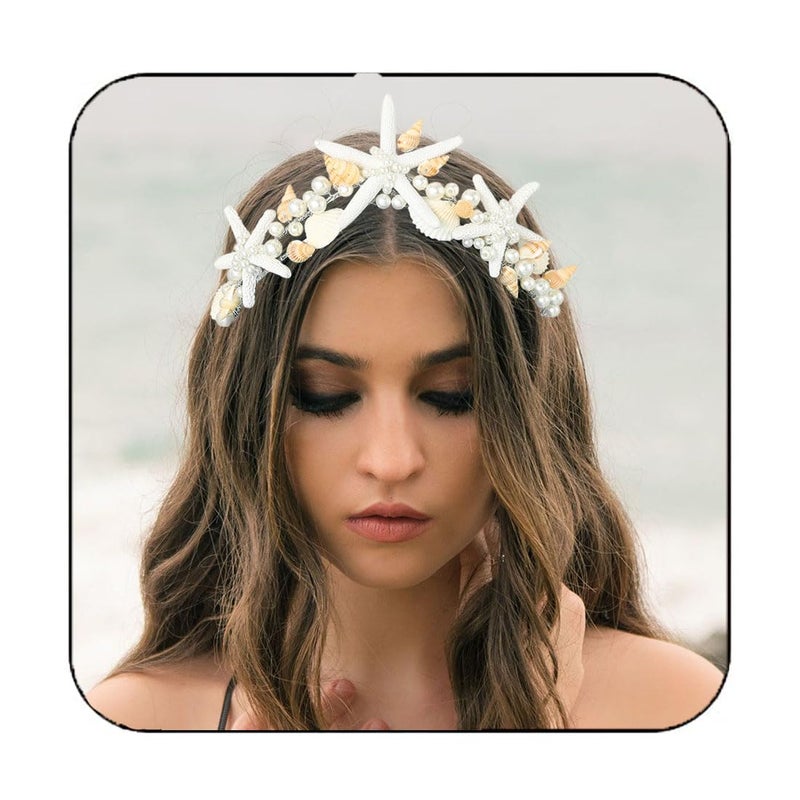 Unicra Starfish Crown and Tiaras Silver Pearl Bridal Headband Beach Headpiece Wedding Hair Accessories for Women and Girls - Image 1