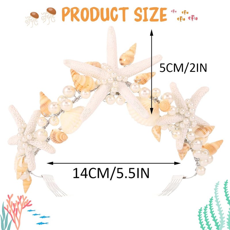 Unicra Starfish Crown and Tiaras Silver Pearl Bridal Headband Beach Headpiece Wedding Hair Accessories for Women and Girls - Image 5