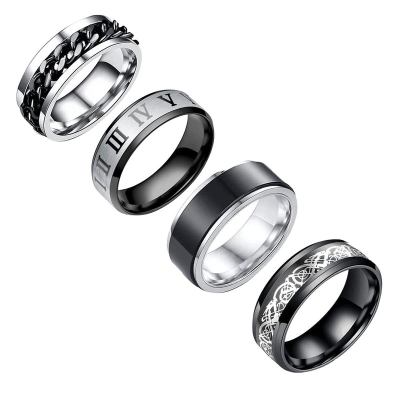 yfstyle 4PCS Plain Band Rings for Men Stainless Steel Rings for Men Wedding Ring Cool Spinner Rings for Men Black Stainless Steel Ring Set Anxiety Ring Fidget 2silver-10 - Image 1