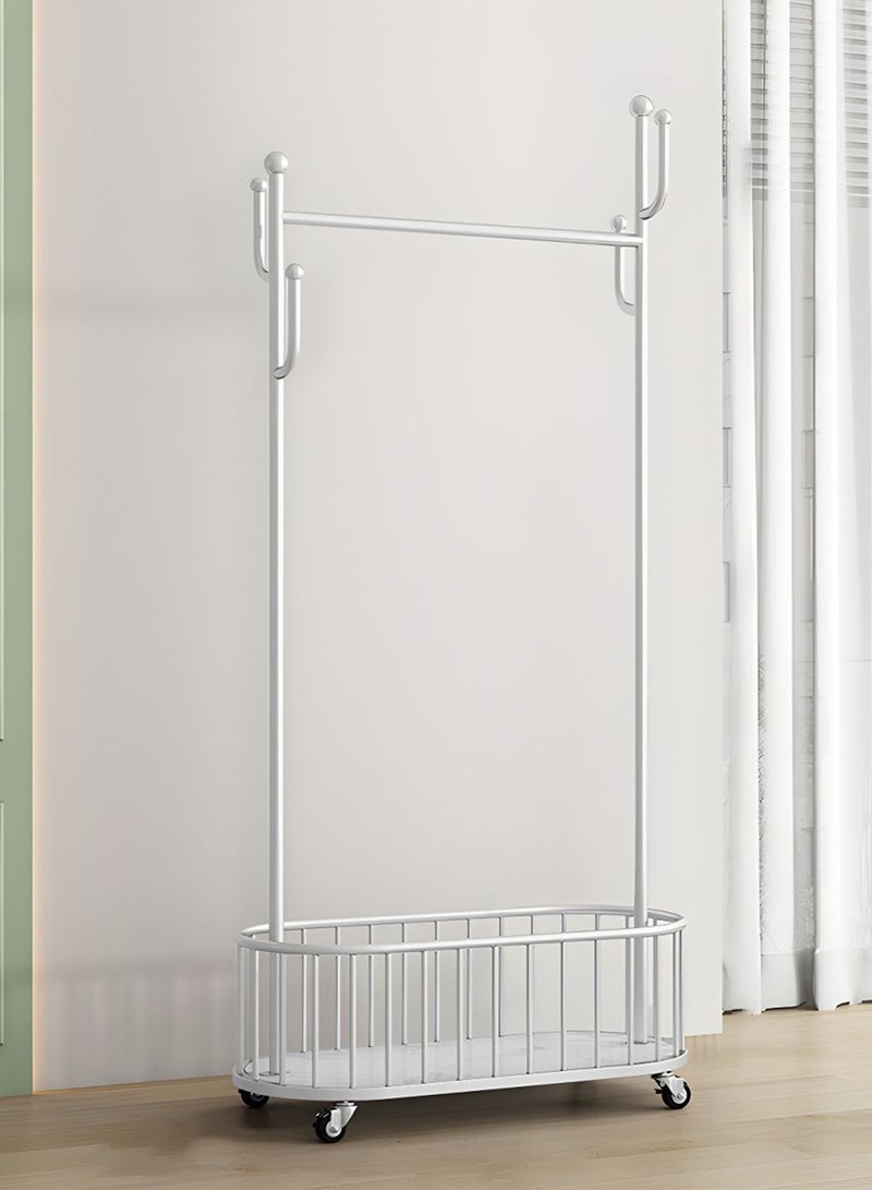 سحابة منظم ملابس ورف معاطف معدني مزود بسلة للاحذية او التخزين - رف ملابس ومعاطف مزود بعجلات لسهولة الحركة والنفل - 173X58X31.5سم - ابيض - Image 1