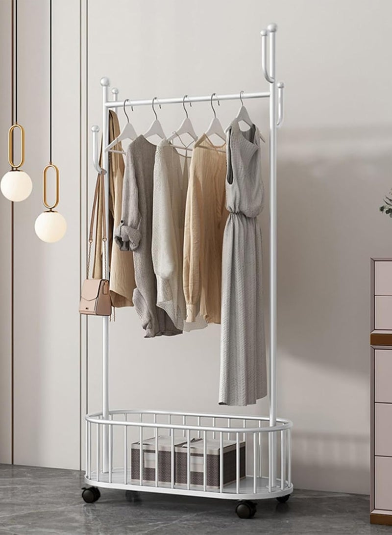 سحابة منظم ملابس ورف معاطف معدني مزود بسلة للاحذية او التخزين - رف ملابس ومعاطف مزود بعجلات لسهولة الحركة والنفل - 173X58X31.5سم - ابيض - Image 2