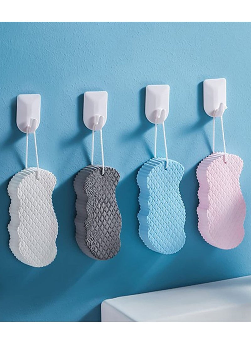 Shower Sponges, 4 Pieces Ultra Soft Exfoliating Bath Sponges with Lanyard Bathroom Accessories for Babies Toddlers Children Men Women Elderly (Pink/ Blue/ White/ Grey)  - Image 1