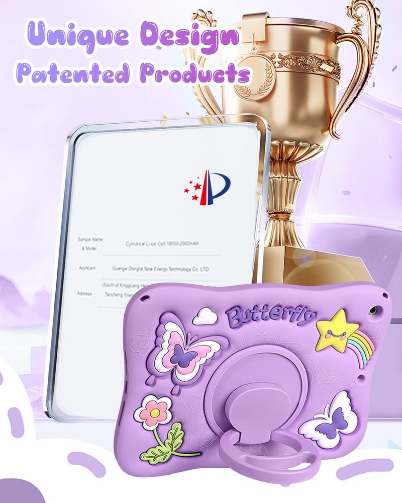 Kidcube for iPad 9th/8th/7th Generation Case 10.2 Inch - for Girls Cute Kawaii Girly 3D Purple Butterfly Design Cover with Rotating Stand & Strap Unique Silicone Women Teens for iPad 9th/8th/7th Case - Image 5