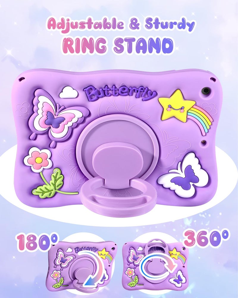 Kidcube for iPad 9th/8th/7th Generation Case 10.2 Inch - for Girls Cute Kawaii Girly 3D Purple Butterfly Design Cover with Rotating Stand & Strap Unique Silicone Women Teens for iPad 9th/8th/7th Case - Image 4
