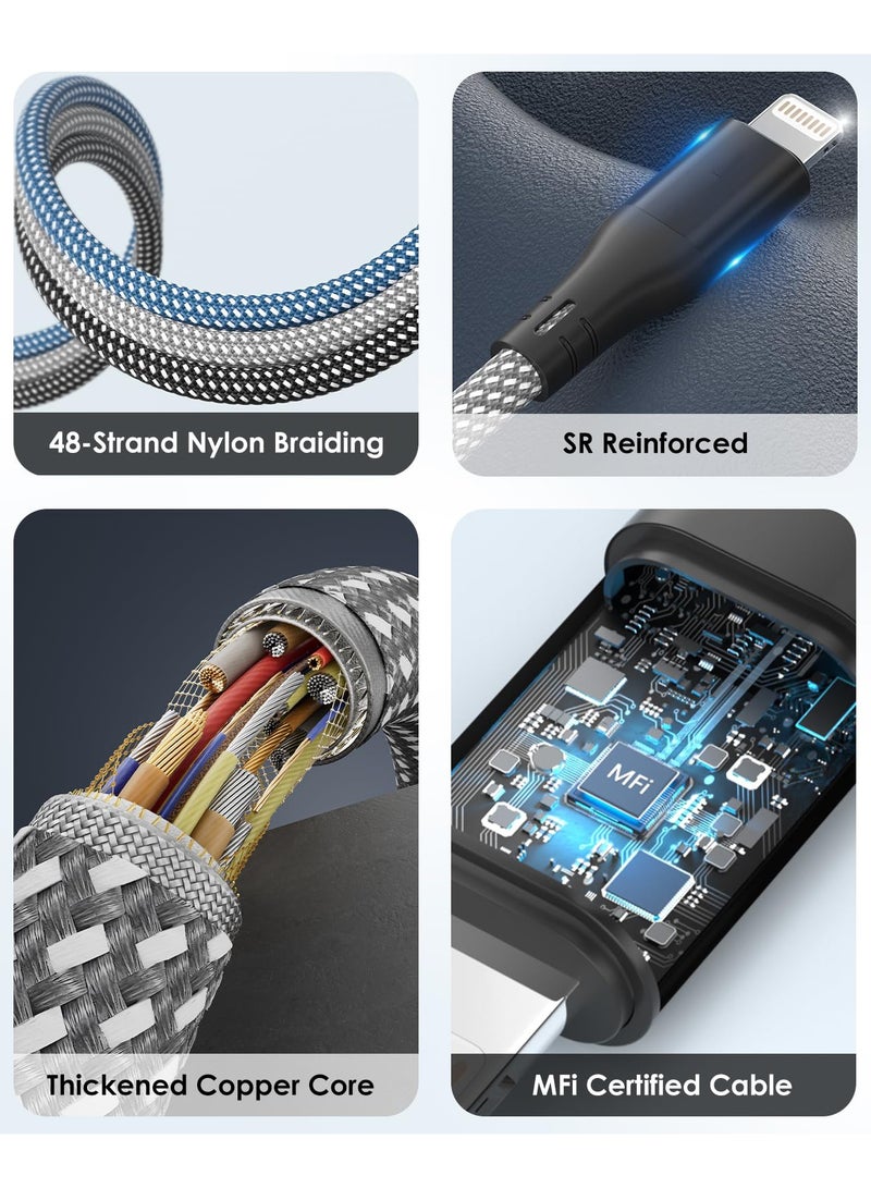 NajmStyle Nylon Braided iPhone Charger Cord, 1m (3,3 ft) Braided lighning Cable Rugged Charging Cable lighning Cable USB A Compatible with iPhone15/ 14/13/12/11 Pro Max/XS MAX/XR/XS/X/8/7 Plus iPad AirPods - Image 5