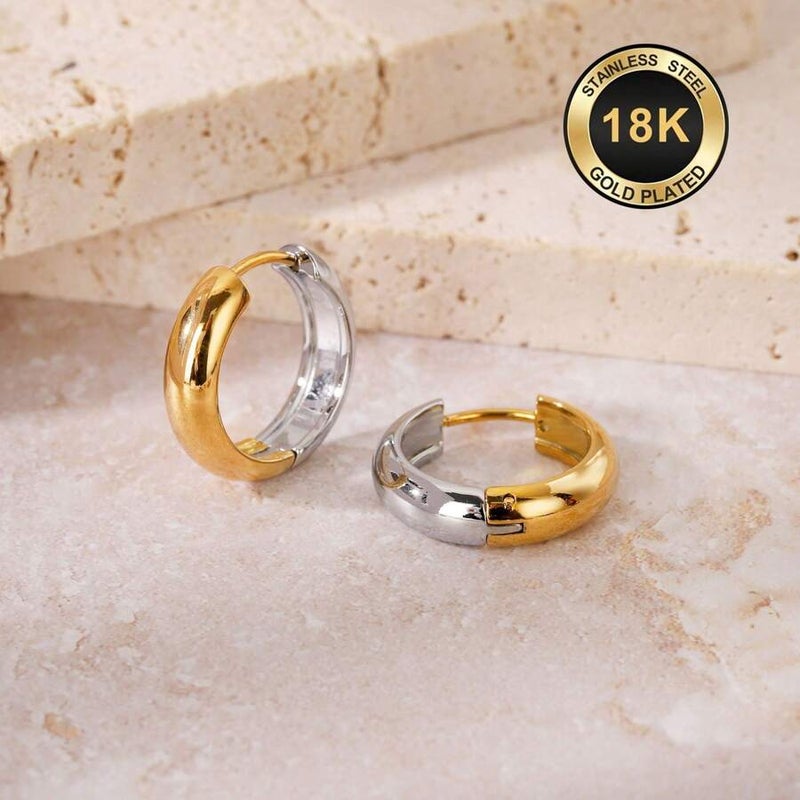 18K Gold Plated Stainless Steel Earrings | 14mm, Unisex Jewelry for Daily Wear, Holidays, Vacations & Parties
