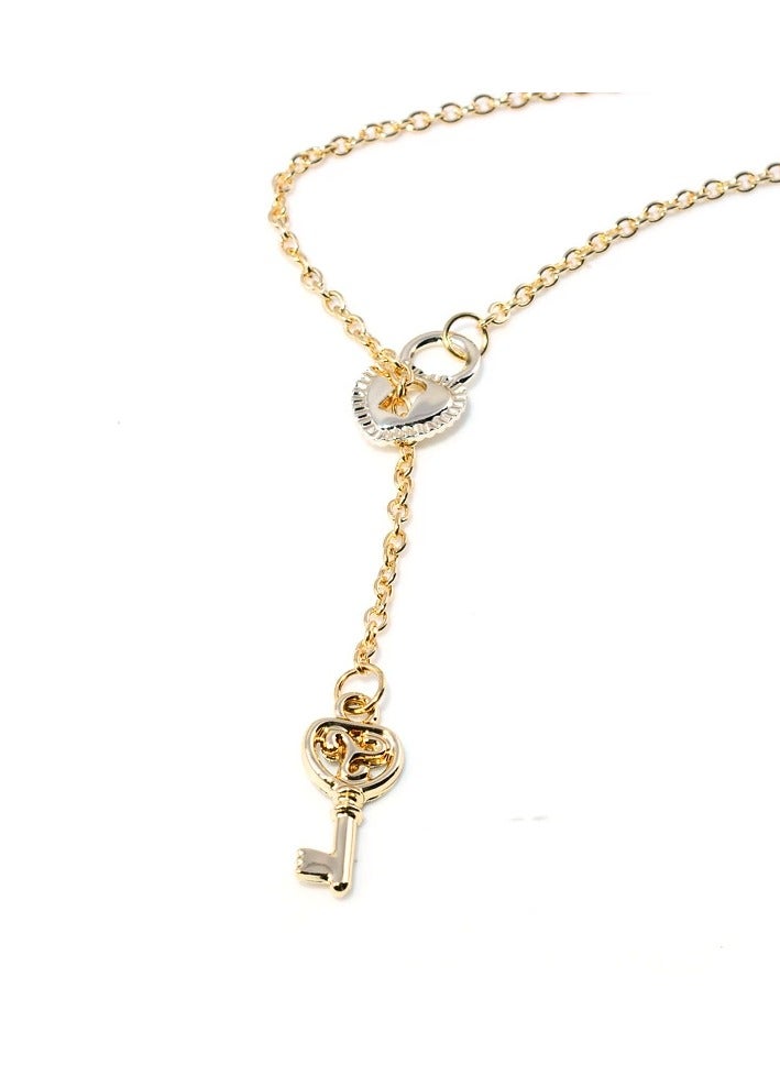 Goolsky Fashion Y-Shaped Lock Pendant Necklace with Key – Punk Style Alloy Chain for Women, Streetwear Accessory