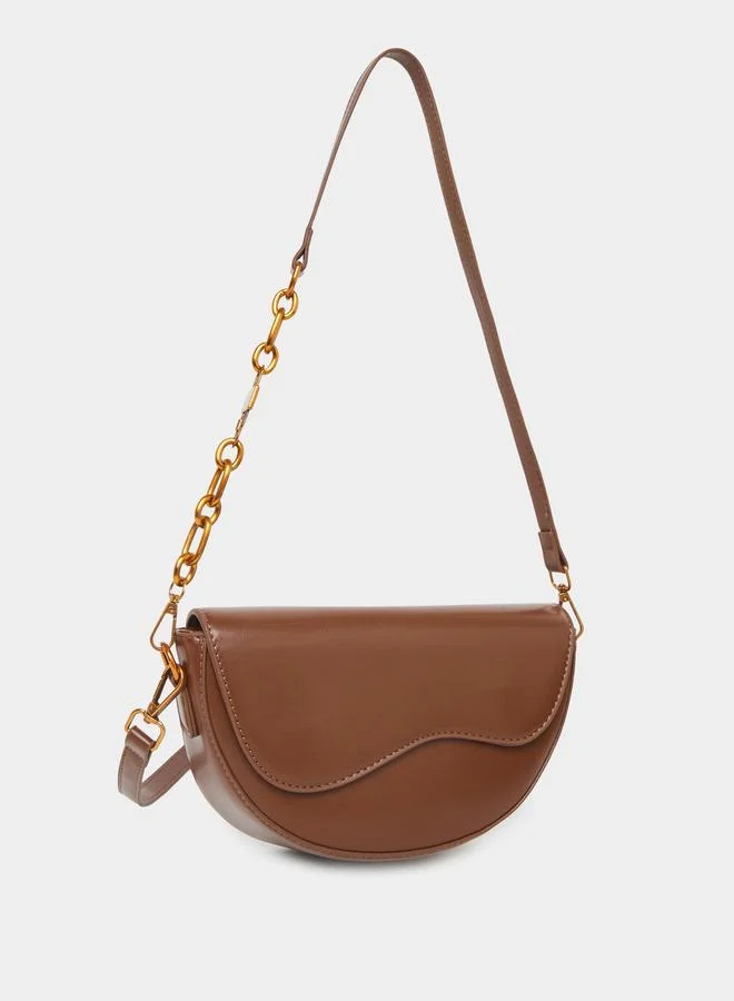 Styli Styli Solid Half Moon Saddle Bag with Flap Front
