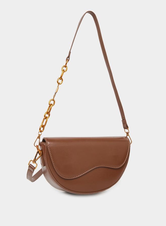 Styli Solid Half Moon Saddle Bag with Flap Front - Image 1