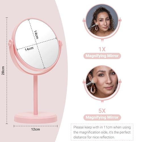 Livzing Makeup Mirror, Magnifying Mirror, Double Side Magnification Tabletop Vanity Hand Stand,5X and 1X Mirror, Portable Table | Plastic Framed Magnifying Round Mirrors-Adjustable Shaving Mirrors. - Image 2