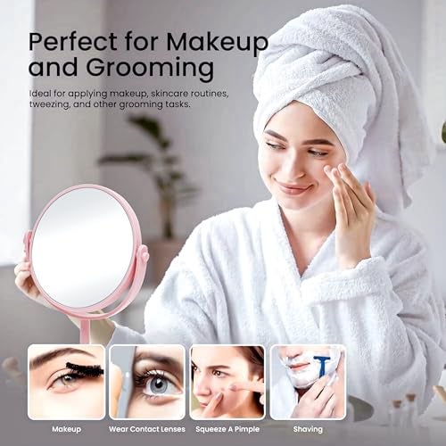 Livzing Makeup Mirror, Magnifying Mirror, Double Side Magnification Tabletop Vanity Hand Stand,5X and 1X Mirror, Portable Table | Plastic Framed Magnifying Round Mirrors-Adjustable Shaving Mirrors. - Image 5