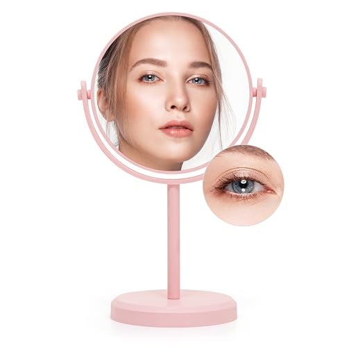 Livzing Makeup Mirror, Magnifying Mirror, Double Side Magnification Tabletop Vanity Hand Stand,5X and 1X Mirror, Portable Table | Plastic Framed Magnifying Round Mirrors-Adjustable Shaving Mirrors. - Image 1