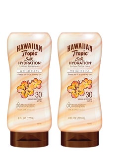 Hawaiian Tropic Hawaiian Tropic Weightless Hydration Lotion Sunscreen SPF 30, 6oz Twin Pack | Oil Free Sunscreen, Hawaiian Tropic Sunscreen SPF 30, Oxybenzone Free Sunscreen, Body Sunscreen Pack, 6oz each  - Image 1