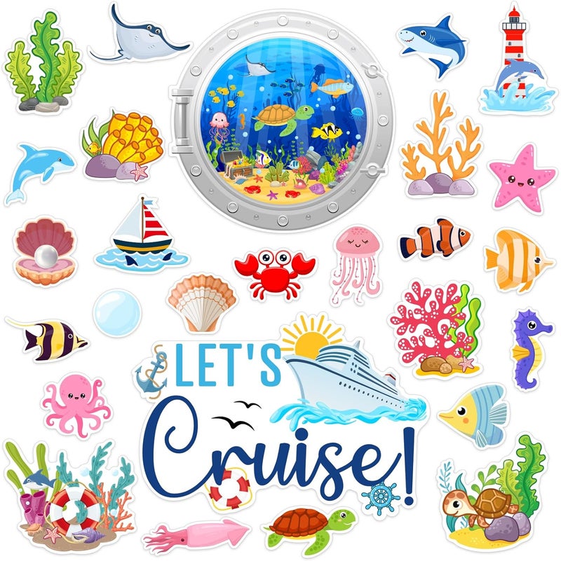 TREACLUB 27PCS Cruise Door Decorations Magnetic, Ocean Sea Animal Cruise Magnets for Door Decoration Summer Cruise Cabin Door Magnet Stickers for Carnival Cruise Refrigerator Car Door - Image 1