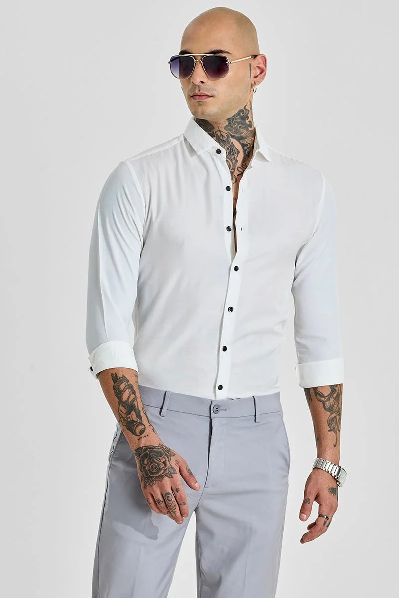 سنيتش Bright White Solid Long Sleeve Slim Fit Shirt