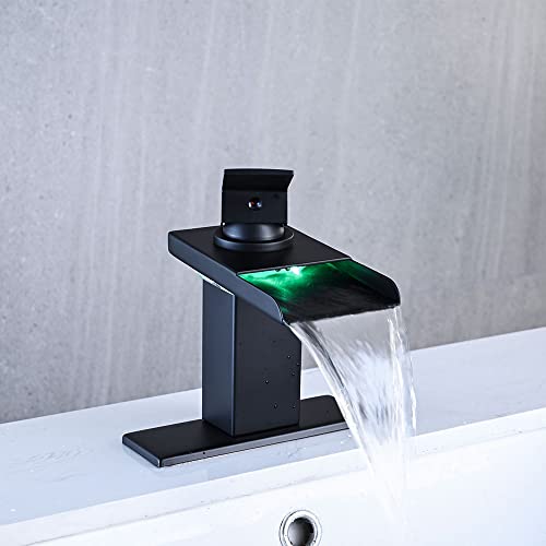 AVSIILE LED Bathroom Sink Faucet, Matte Black Waterfall Single Hole Handle Vanity Faucets for Sinks 1 Hole with Metal Pop Up Drain and 2 Water Supply Lines, Stainless Steel Spout - Image 3