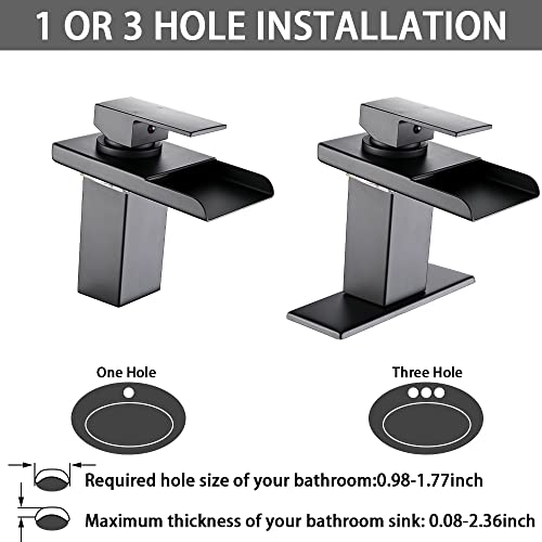 AVSIILE LED Bathroom Sink Faucet, Matte Black Waterfall Single Hole Handle Vanity Faucets for Sinks 1 Hole with Metal Pop Up Drain and 2 Water Supply Lines, Stainless Steel Spout - Image 4
