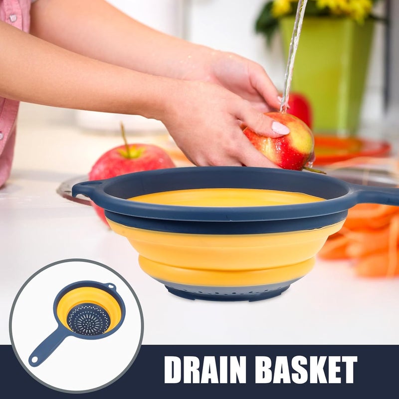 Foldable Kitchen Strainer Basket with Handle, and Orange Plastic Collapsible Drain Basket for Washing Vegetables and Fruits, Household Sink Draining Container Style - Image 5