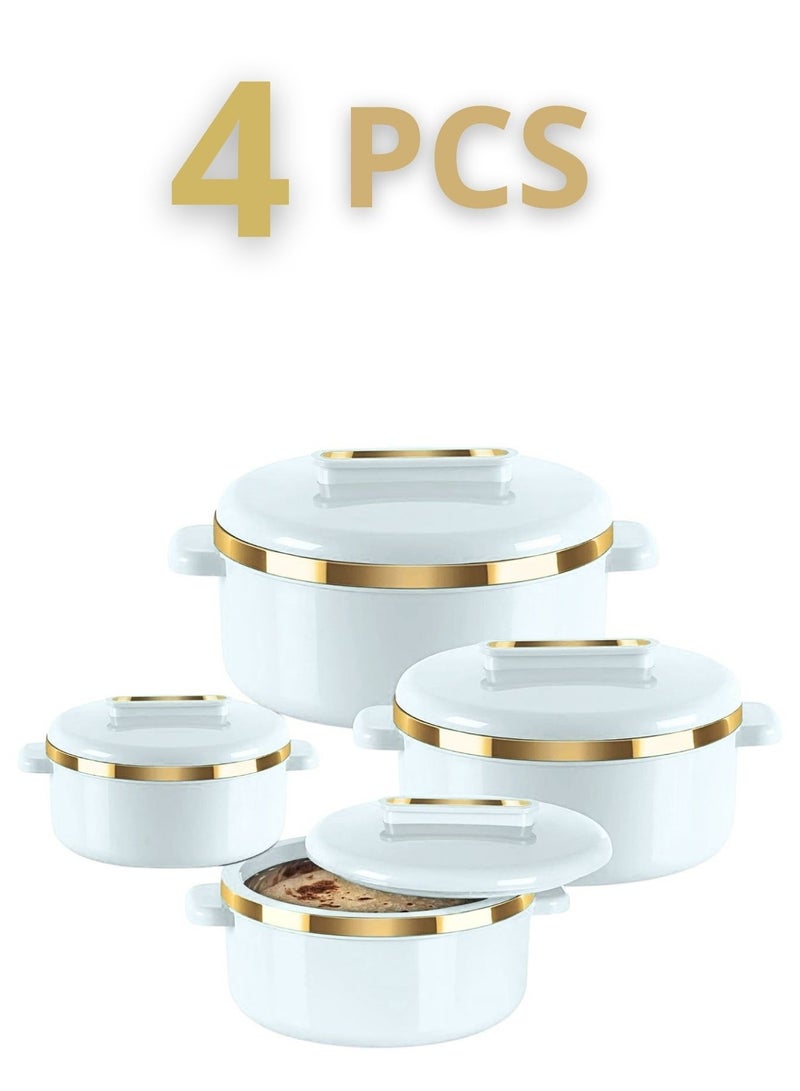 ميلتون طقم حافظات طعام حرارية من الخزف المعزول – 4 قطع بسعات مختلفة (500/1000/1500/2500 مل) تصميم أنيق بلون ابيض مع لمسات ذهبية | من الداخل ستانلس ستيل مقاوم للصدأ مثالي لحفظ حرارة الطعام – شوربة، سلطات، أطباق ساخنة – ومثالي للتقديم الأنيق على المائدة. اختيار مثالي كهدية راقية للأمهات في المناسبات والعطلات - Image 1