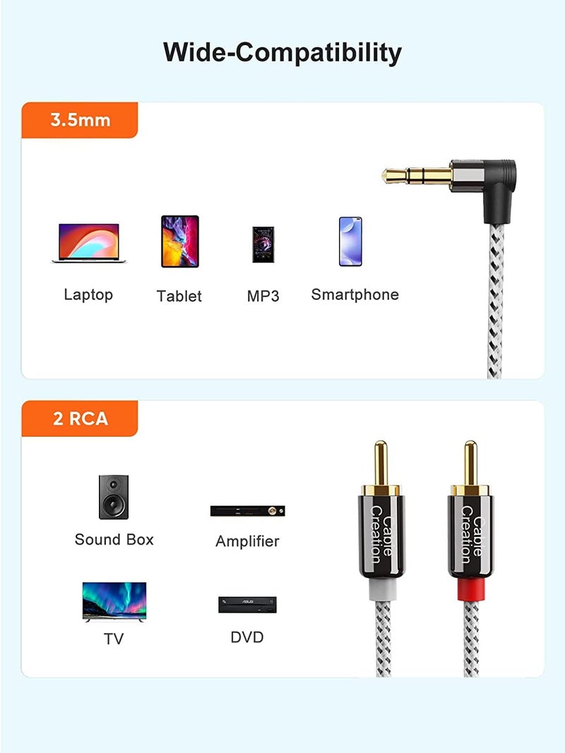 CableCreation 3.5mm to RCA Cable, 6 Feet Angle 3.5mm Male to 2RCA Male Auxiliary Stereo Audio Y Splitter Gold-Plated for Smartphones, MP3, Tablets, Speakers,Home Theater,HDTV,2m CC0829 - Image 5