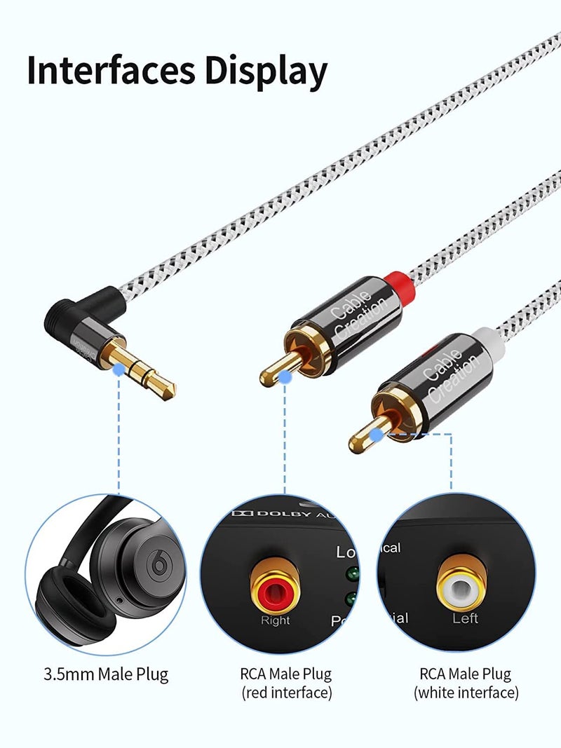 CableCreation 3.5mm to RCA Cable, 6 Feet Angle 3.5mm Male to 2RCA Male Auxiliary Stereo Audio Y Splitter Gold-Plated for Smartphones, MP3, Tablets, Speakers,Home Theater,HDTV,2m CC0829 - Image 3