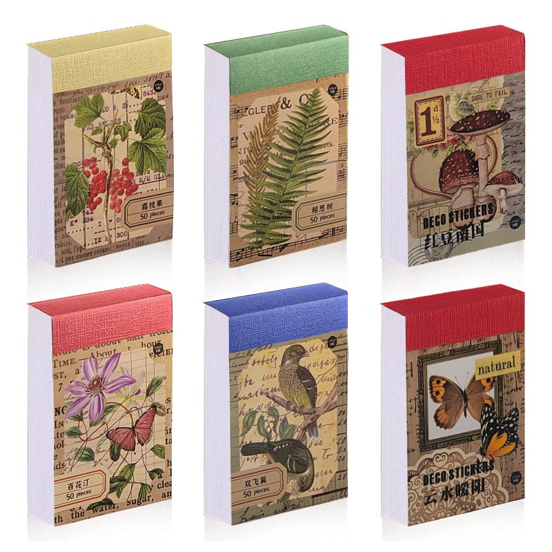 PRSTINCOL 300 Pcs Scrapbook Washi Stickers,Vintage Flower Butterfly Botanical Sticker Book for Junk Journal,Decorative Paper Stickers for Bullet Journal, Album, Collage, Planner, Gift Wrapping - Image 1