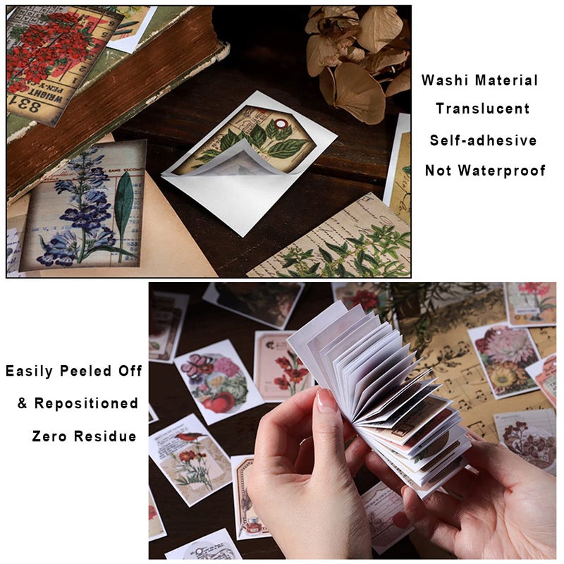 PRSTINCOL 300 Pcs Scrapbook Washi Stickers,Vintage Flower Butterfly Botanical Sticker Book for Junk Journal,Decorative Paper Stickers for Bullet Journal, Album, Collage, Planner, Gift Wrapping - Image 3