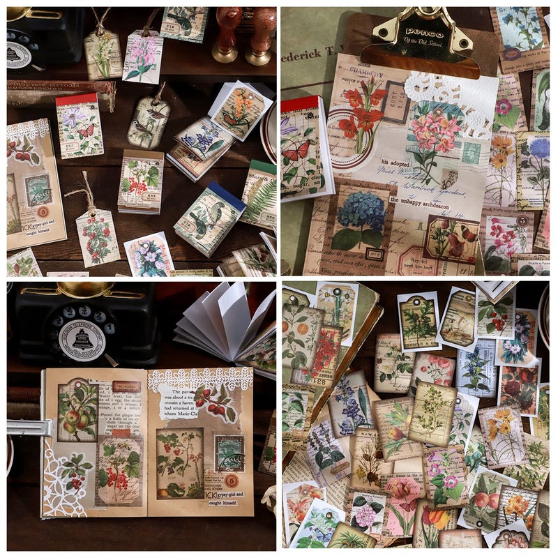 PRSTINCOL 300 Pcs Scrapbook Washi Stickers,Vintage Flower Butterfly Botanical Sticker Book for Junk Journal,Decorative Paper Stickers for Bullet Journal, Album, Collage, Planner, Gift Wrapping - Image 5