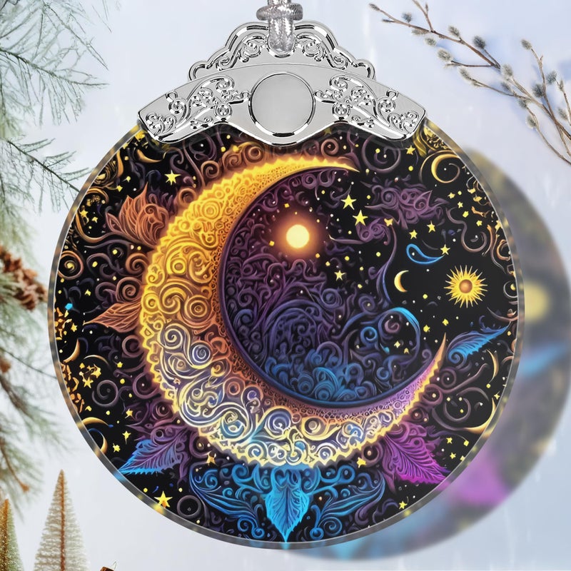 Jocidea Christmas Ornament - Stained Glass Sun and Moon Ornament - Christmas Home Decor - Christmas Tree Ornament - Holiday Ornament - Holiday Present Ideas - Gift Exchange - Sun and Moon with Stars - Image 1
