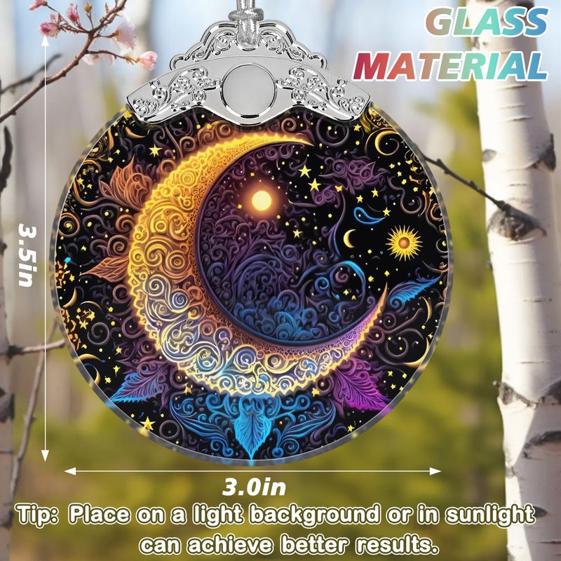 Jocidea Christmas Ornament - Stained Glass Sun and Moon Ornament - Christmas Home Decor - Christmas Tree Ornament - Holiday Ornament - Holiday Present Ideas - Gift Exchange - Sun and Moon with Stars - Image 2