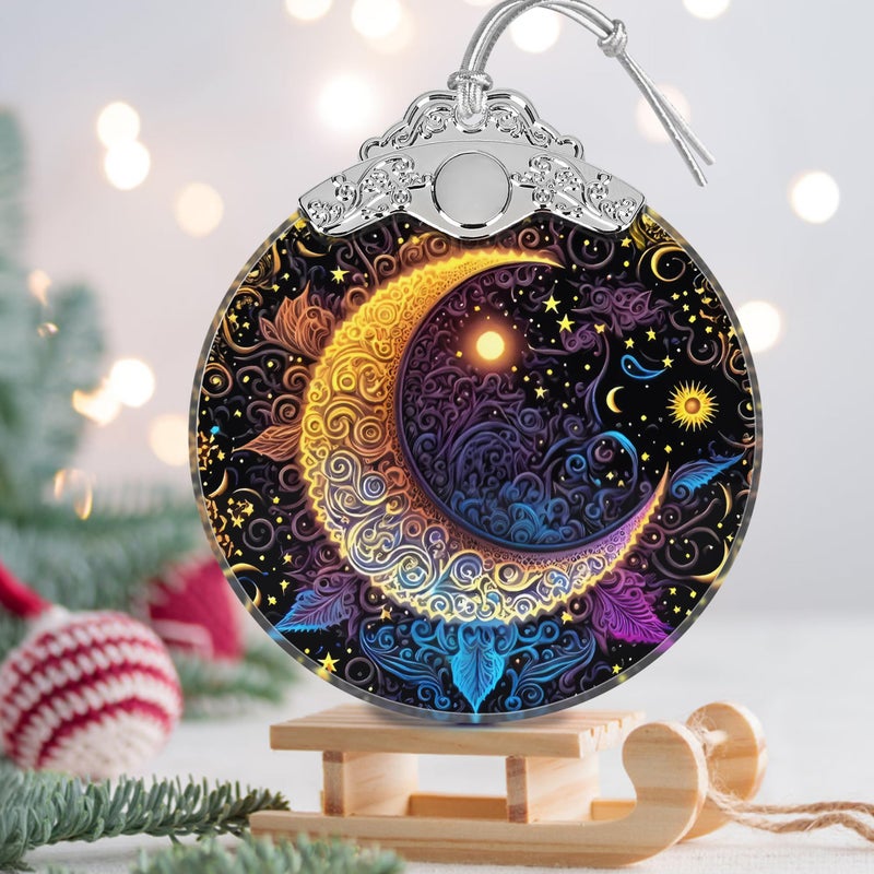 Jocidea Christmas Ornament - Stained Glass Sun and Moon Ornament - Christmas Home Decor - Christmas Tree Ornament - Holiday Ornament - Holiday Present Ideas - Gift Exchange - Sun and Moon with Stars - Image 3