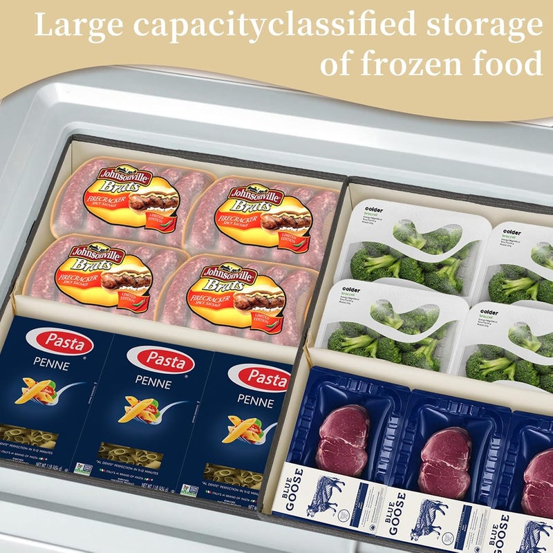 Flenpptly Freezer Organizer Bins, 2 Pack Collapsible Deep Freezer Organizer Bins for 15"x14"x9", freezer Storage Bins with Removable Dividers, Handles (Dark Grey, 2 Pack) - Image 4