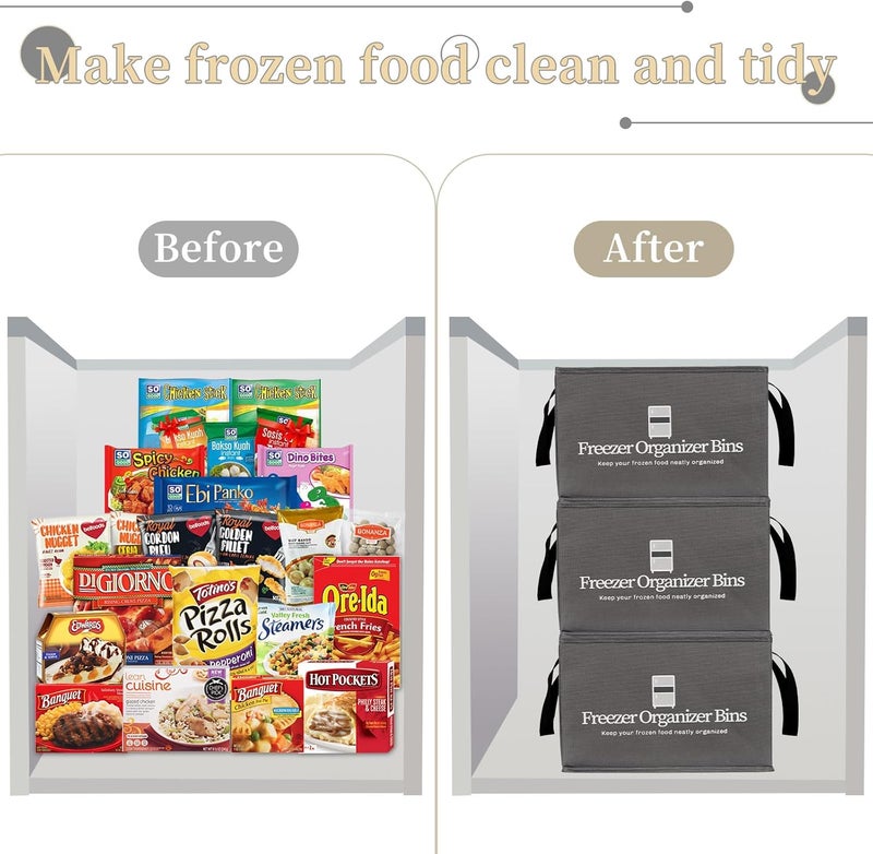 Flenpptly Freezer Organizer Bins, 2 Pack Collapsible Deep Freezer Organizer Bins for 15"x14"x9", freezer Storage Bins with Removable Dividers, Handles (Dark Grey, 2 Pack) - Image 5