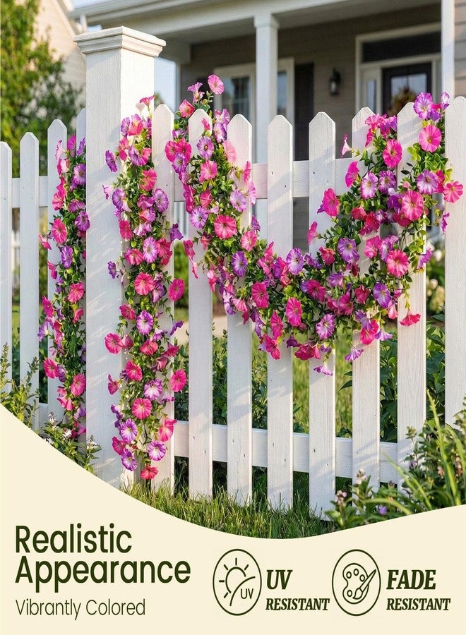 RETROSOHOO 2 Pack Artificial Flowers Garlands, 6FT Faux Morning Glory Floral Vines Silk Flower, Hanging Fake Spring Flower Garland for Home Garden Wall Backdrop Wedding Arch Party (Purple) - Image 2