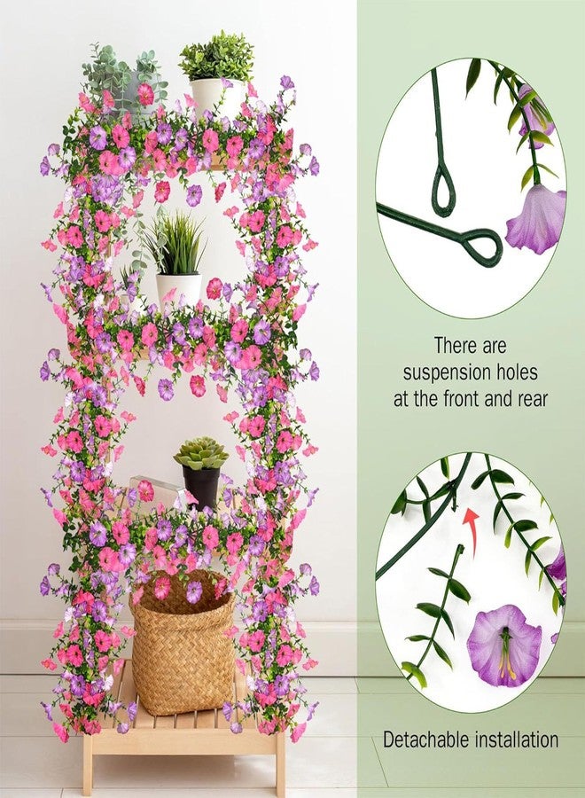 RETROSOHOO 2 Pack Artificial Flowers Garlands, 6FT Faux Morning Glory Floral Vines Silk Flower, Hanging Fake Spring Flower Garland for Home Garden Wall Backdrop Wedding Arch Party (Purple) - Image 5