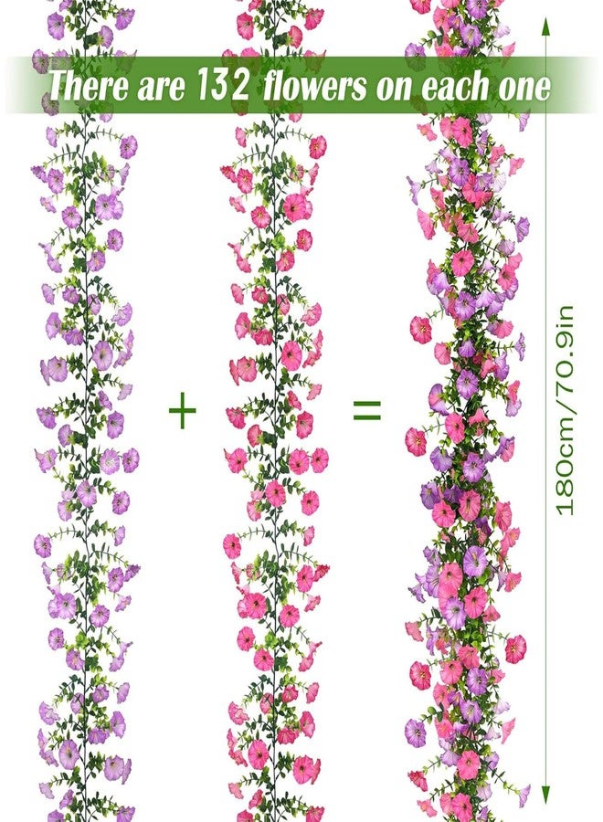 RETROSOHOO 2 Pack Artificial Flowers Garlands, 6FT Faux Morning Glory Floral Vines Silk Flower, Hanging Fake Spring Flower Garland for Home Garden Wall Backdrop Wedding Arch Party (Purple) - Image 4