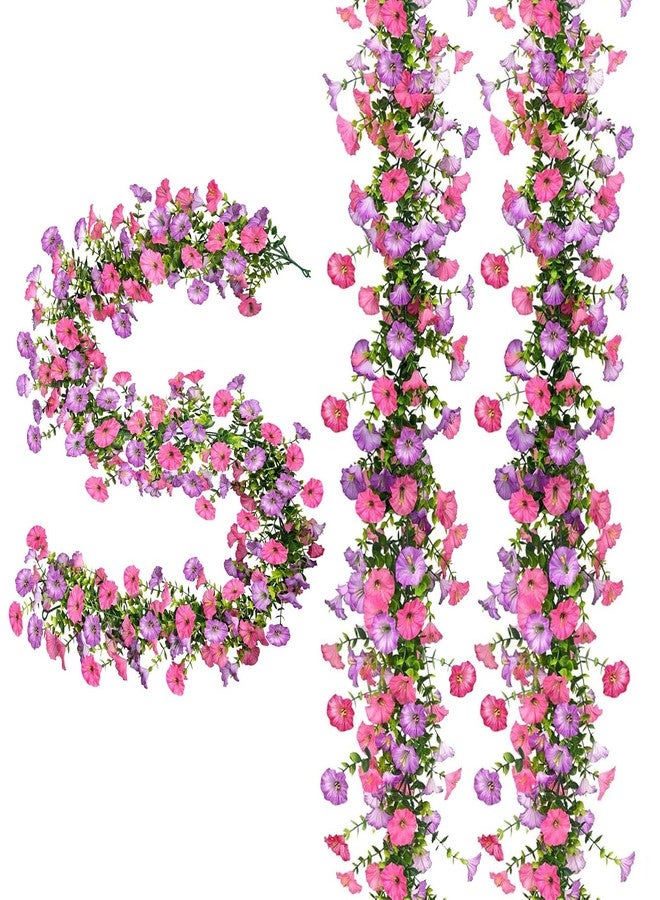 RETROSOHOO 2 Pack Artificial Flowers Garlands, 6FT Faux Morning Glory Floral Vines Silk Flower, Hanging Fake Spring Flower Garland for Home Garden Wall Backdrop Wedding Arch Party (Purple) - Image 1