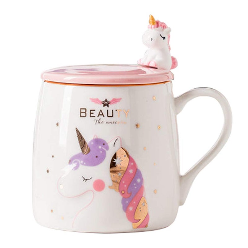 BigNoseDeer Unicorn Mug Cute Ceramic Coffee Mug with Lovely Unicorn Spoon Morning Cup Novelty Coffee Tea Milk Christmas Mug Gift for Girls Magic Unicorn Lovers 380ML Pink Unicorn
