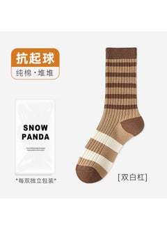 Cotton Breathable Mid-Calf Socks for Women double white stripes