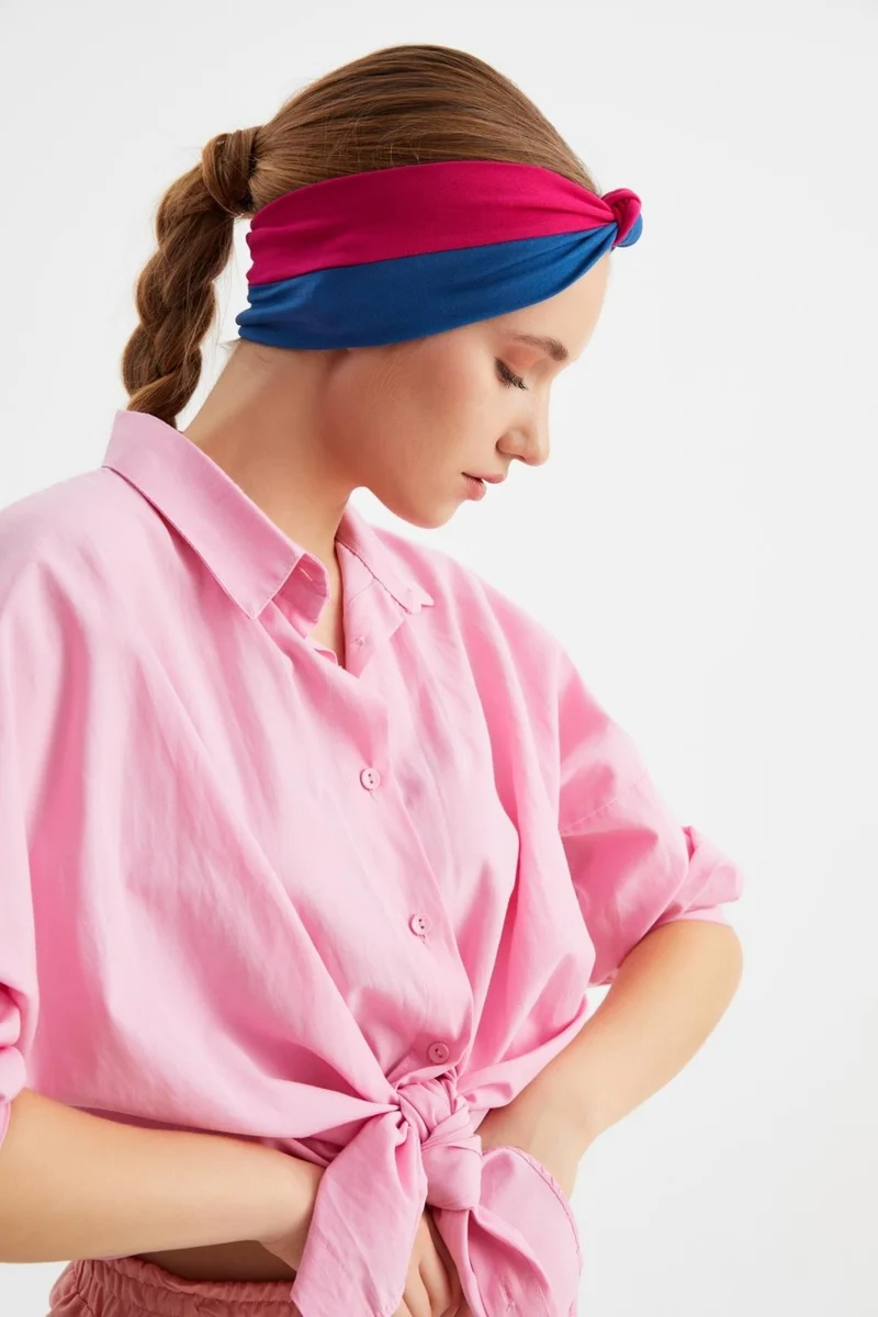 بوتيكجيز Claret Red-Blue Women's Phenomen Style Cotton Combed Comb, Non-Slip, Soft, Flexible, Hair Band Bandana